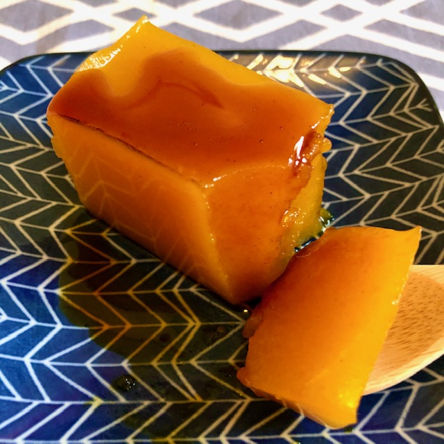 Japanese pumpkin dessert with caramel sauce