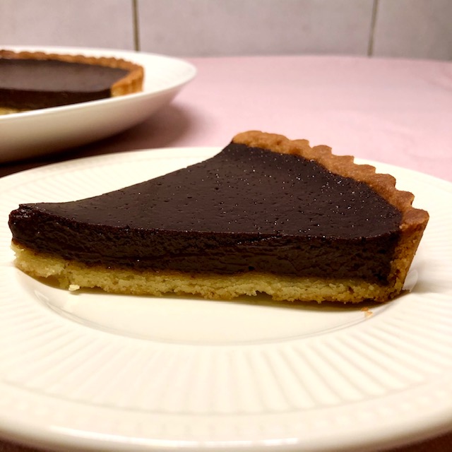 Coffee chocolate tart - on serving plate