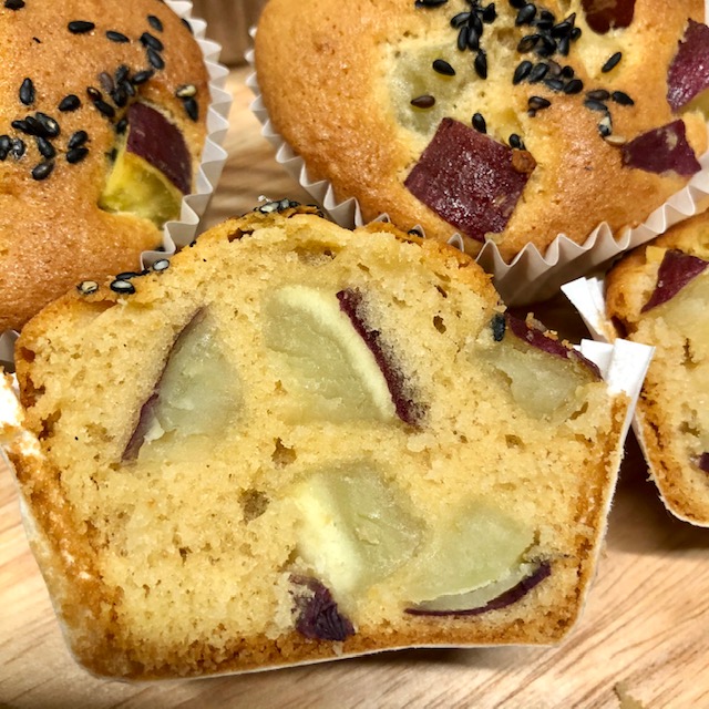Sweet potato muffins - healthy and tasty.  Cross section photo