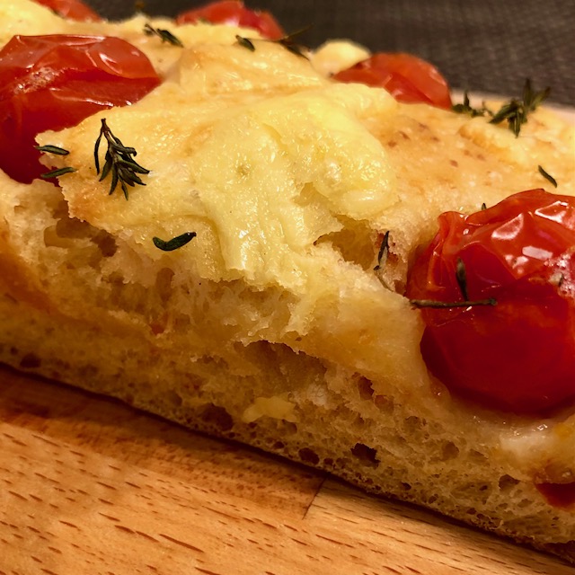 Tomato focaccia bread - cross section