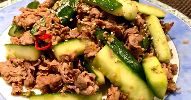 Stir-fried beef and cucumber